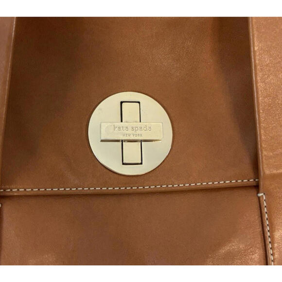 Kate Spade Brown Leather Flap Purse Bag Tote Satchel Fabric Lined 13" x 10" - Picture 2 of 9